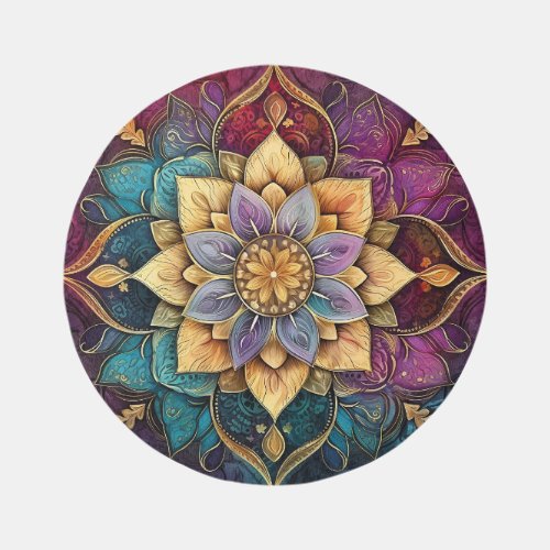 Colorful Flower Mandala Jewel Tone Floral Rug