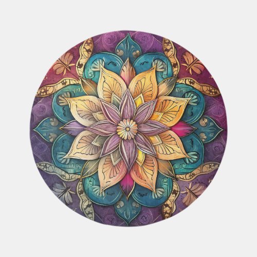 Colorful Flower Mandala Jewel Tone Floral Rug
