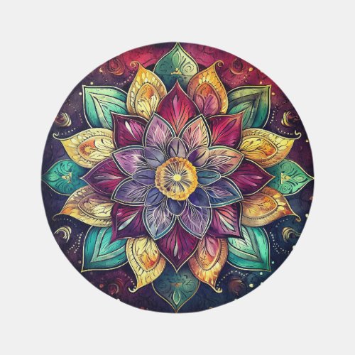 Colorful Flower Mandala Jewel Tone Floral Rug