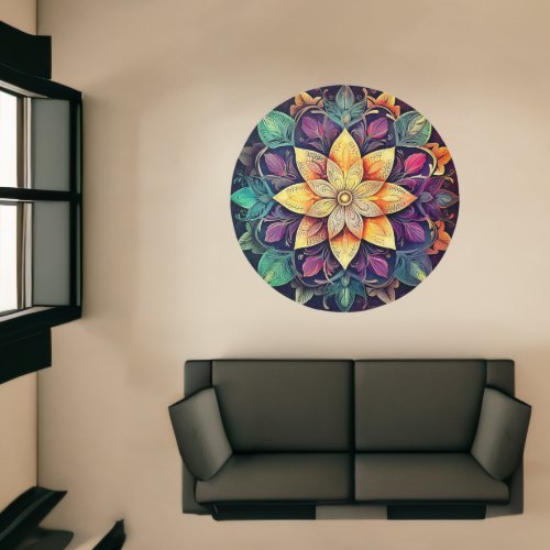 Colorful Flower Mandala Jewel Tone Floral Rug