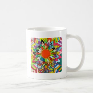 colorful flower mandala yaei design coffee mug