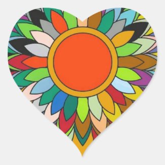 colorful flower mandala yaei design heart sticker