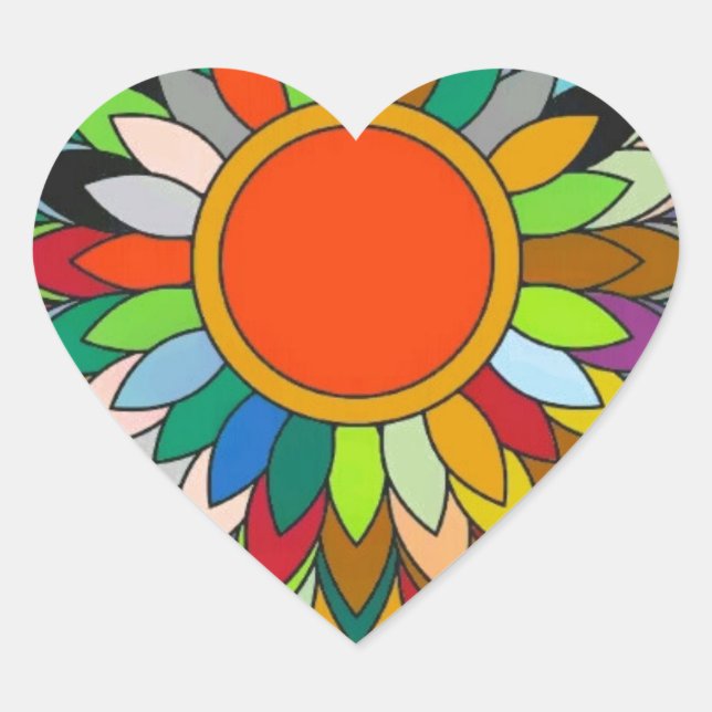 colorful flower mandala yaei design heart sticker (Front)