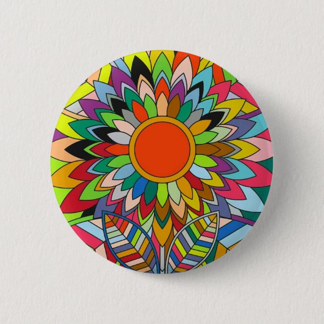 colorful flower mandala yaei design pinback button (Front)