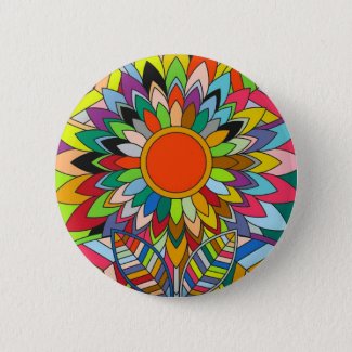 colorful flower mandala yaei design pinback button