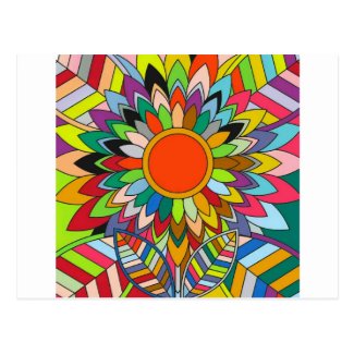 colorful flower mandala yaei design postcard