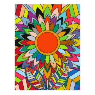 colorful flower mandala yaei design postcard