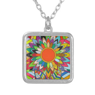 colorful flower mandala yaei design silver plated necklace