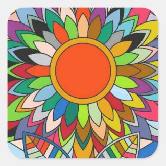 colorful flower mandala yaei design square sticker