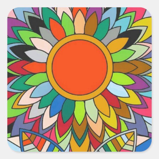 colorful flower mandala yaei design square sticker (Front)