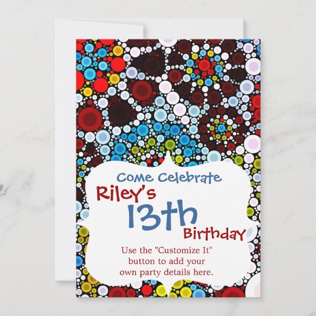 Colorful Flower Mosaic Circles Bubbles Design Invitation (Front)