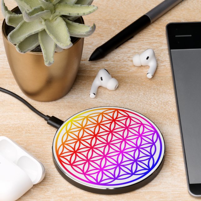 Colorful Flower of Life, scared geometry  Wireless Charger (Desk 2)