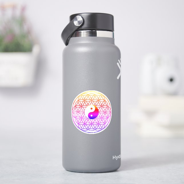 Colorful Flower of life, scared geometry, yin Yang Sticker (HydroFlask)