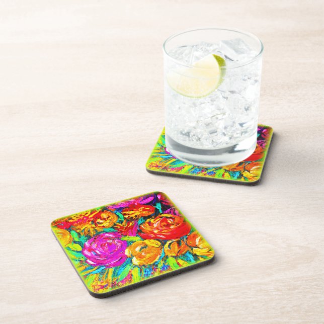 Colorful Flower Oil Painting. Buy Now Beverage Coaster (Right Side)
