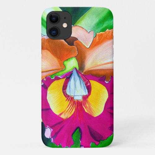 Colorful flower orchid watercolor art iPhone 11 case