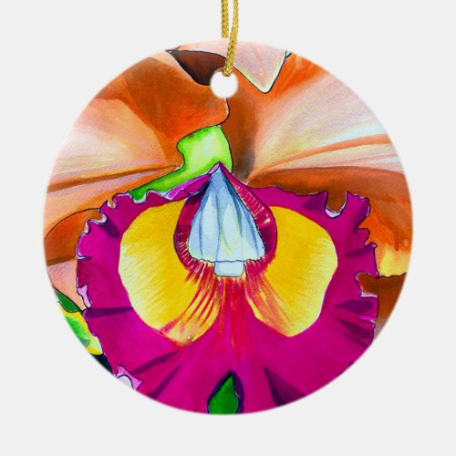 Colorful flower orchid watercolor art ceramic ornament