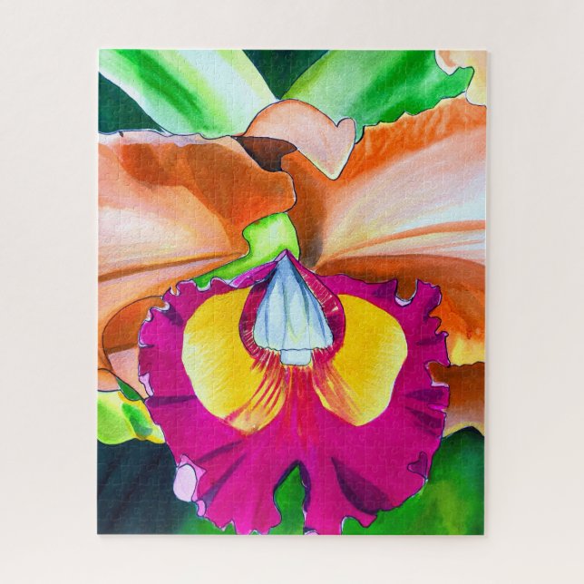 Colorful flower orchid watercolor art jigsaw puzzle (Vertical)