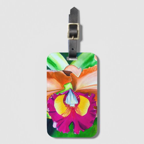 Colorful flower orchid watercolor art luggage tag