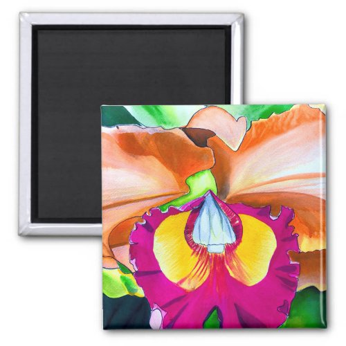 Colorful flower orchid watercolor art magnet
