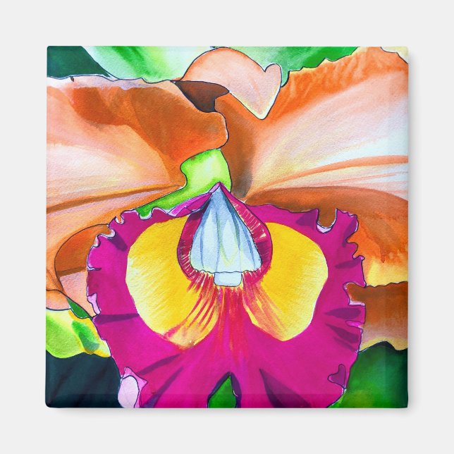 Colorful flower orchid watercolor art magnet (Front)