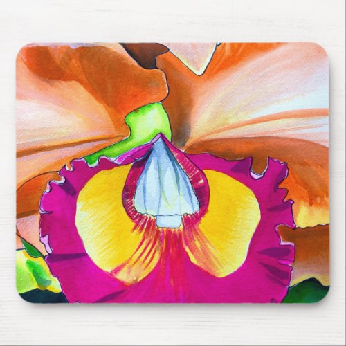 Colorful flower orchid watercolor art mouse pad
