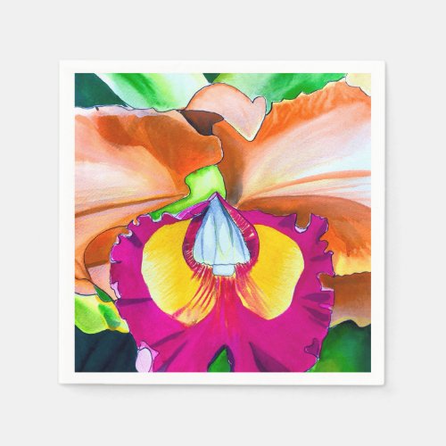 Colorful flower orchid watercolor art napkins