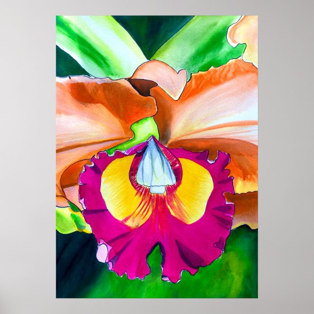 Colorful flower orchid watercolor art poster (Front)
