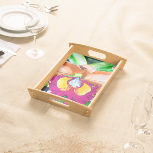 Colorful flower orchid watercolor art serving tray