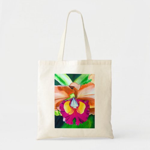 Colorful flower orchid watercolor art tote bag