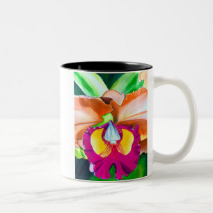 Colorful flower orchid watercolor art Two-Tone coffee mug