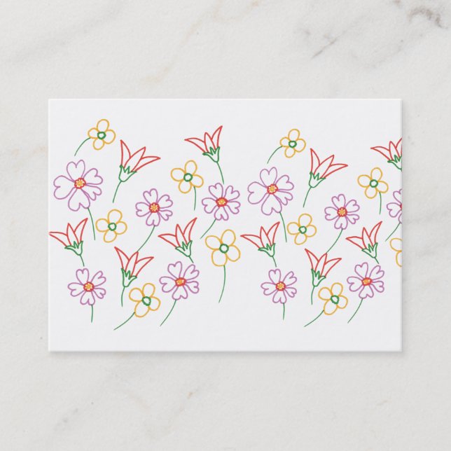 Colorful Flower Outlines Coloring Business Cards (Front)