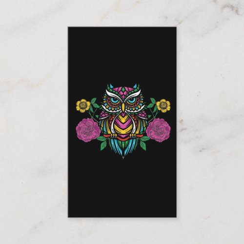 Colorful Flower Owl Graphic Floral Forest Animal Business Card