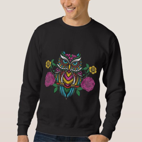 Colorful Flower Owl Graphic Floral Forest Animal Sweatshirt