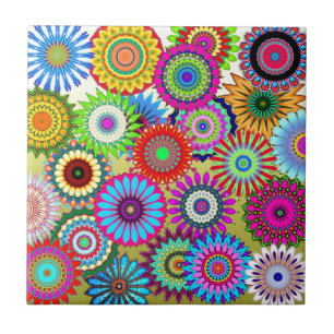 Colorful flower pattern ceramic tile
