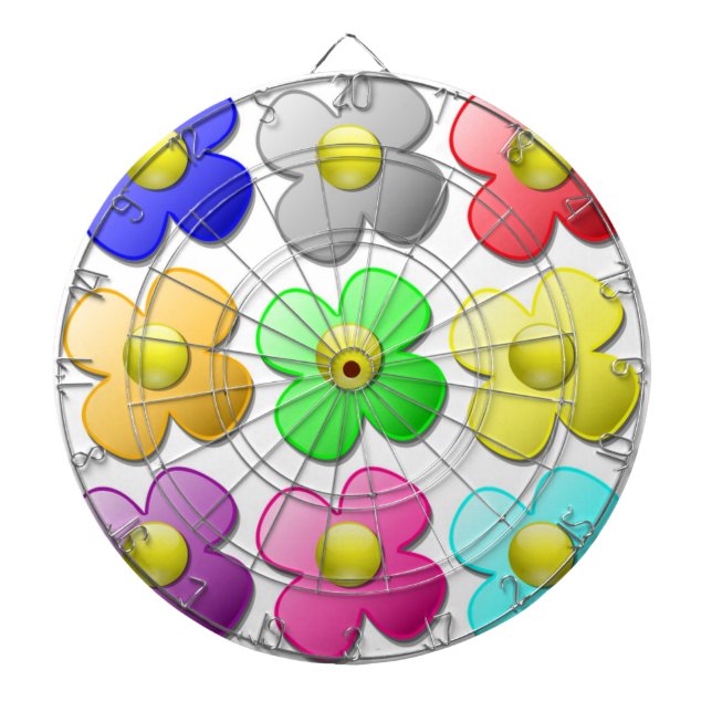COLORFUL FLOWER PATTERN DARTBOARD WITH DARTS (Front)