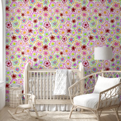 Colorful Flower Pattern Hand Drawing Floral Wallpaper