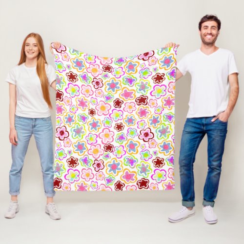 Colorful Flower Pattern Hand-Drawn Summer Floral Fleece Blanket - Colorful Flower Pattern Hand-Drawn Summer Floral Fleece Blanket. Hand-drawn colorful flowers. 