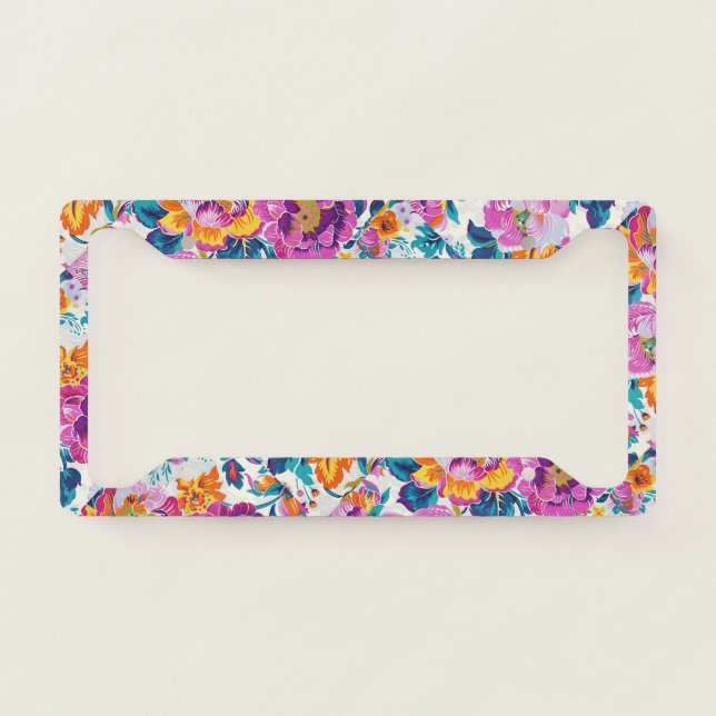 Colorful Flower Pattern License Plate Frame (Front)