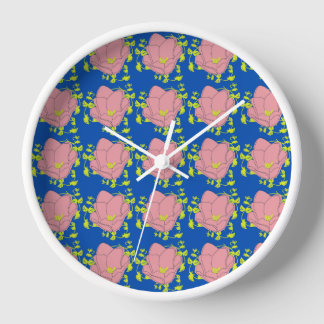 Colorful Flower Pattern on Blue Background Clock