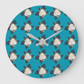 Colorful Flower Pattern on Blue Background Large Clock