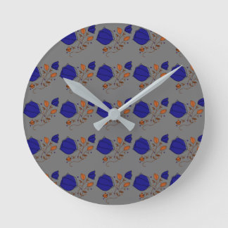 Colorful Flower Pattern on Grey Background Round Clock