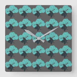 Colorful Flower Pattern on Grey Background Square Wall Clock