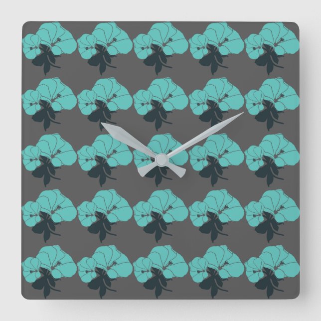 Colorful Flower Pattern on Grey Background Square Wall Clock (Front)