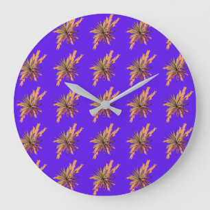 Colorful Flower Pattern on Purple Background Large Clock