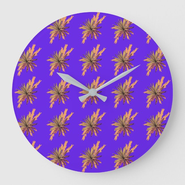 Colorful Flower Pattern on Purple Background Large Clock (Front)