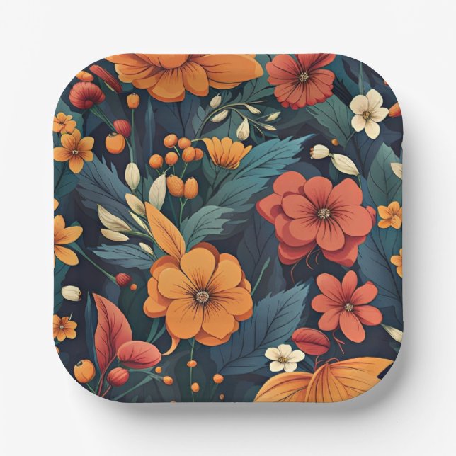 Colorful Flower Pattern Paper Plates (Front)