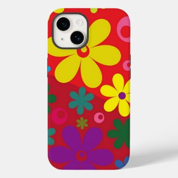 Colorful Flower Pattern Red Case-mate Iphone 14 Case by MissMatching at Zazzle