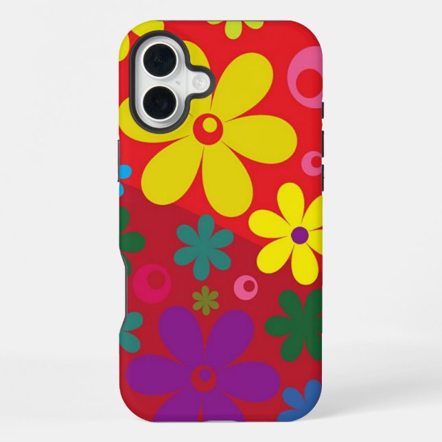 Colorful Flower Pattern Red Iphone Case (Back)