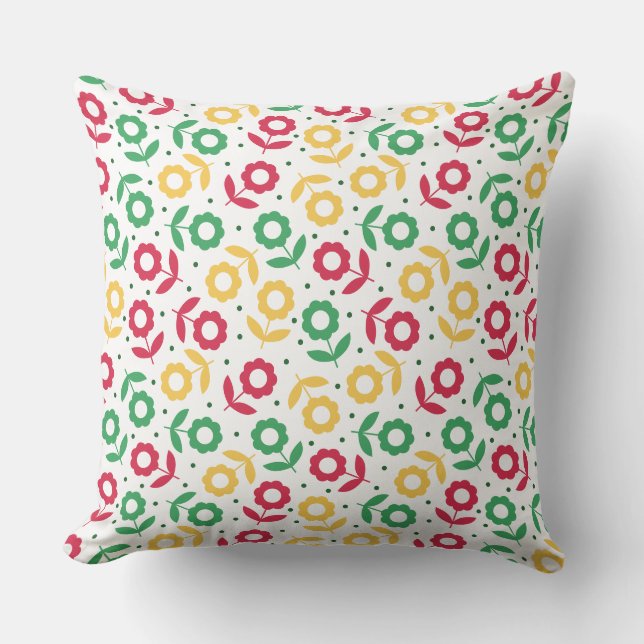 Colorful Flower Pattern Retro Floral Spring Throw Pillow (Front)