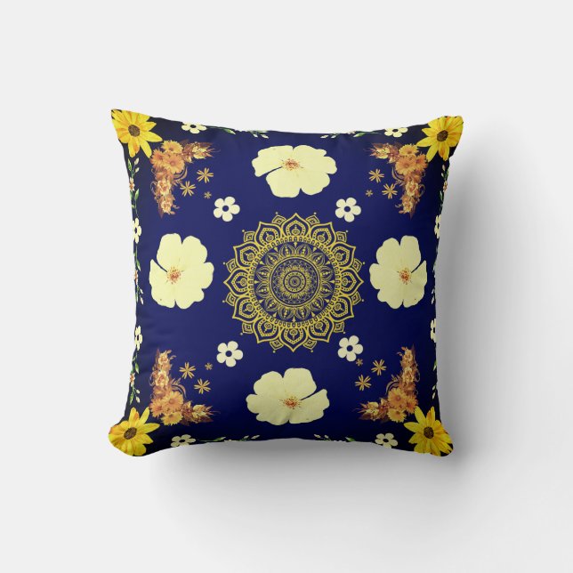 colorful flower pattern square pillow (Front)